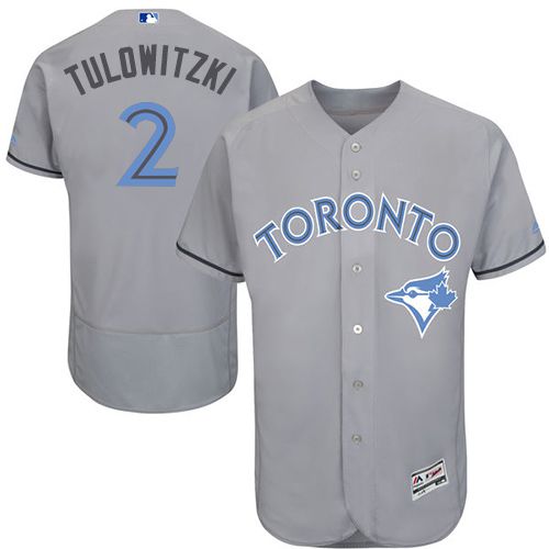 Blue Jays #2 Troy Tulowitzki Grey Flexbase Authentic Collection Father's Day Stitched MLB Jersey - Click Image to Close